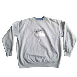 MC Sportswear Women's Gray/Light Blue Collar Embroidered Sweatshirt XL Snowman